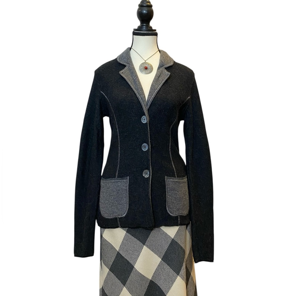 Chic Black and Gray Two-Tone Women's Knit Blazer wool cashmere blend EUC small